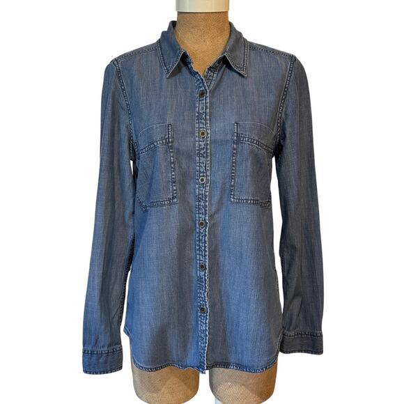 Eileen Fisher Chambray Denim Button Down Front Cotton Blouse Top Size Small EUC - Picture 3 of 12